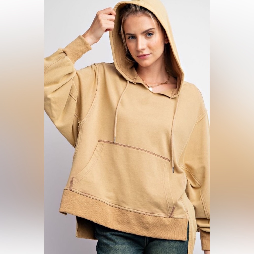 842 ❤️EASEL MINERAL WASHED TERRY KNIT HOODIE - Picture 1 of 4
